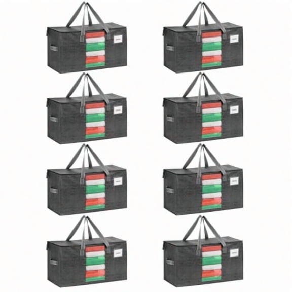 8 Pack Moving Bags Christmas Storage Bins Moving Boxes Alternative Comforter and Blanket Storage Bags College Dorm Packing plies Foldable Heavy-Duty Tote with Window Gray 8 Pack