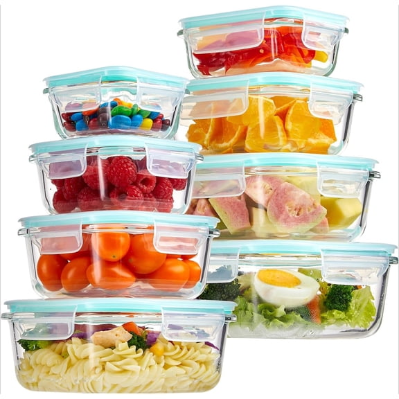 8-Pack Multi-Size Glass Food Storage Containers with Lids, Clear