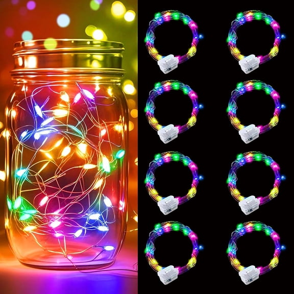 8 Pack Multicolor Battery Operated String Lights - 7ft Waterproof Fairy Lights with 20 LEDs for Home, Mason Jar, Party, Wedding, Halloween, Christmas Decorations
