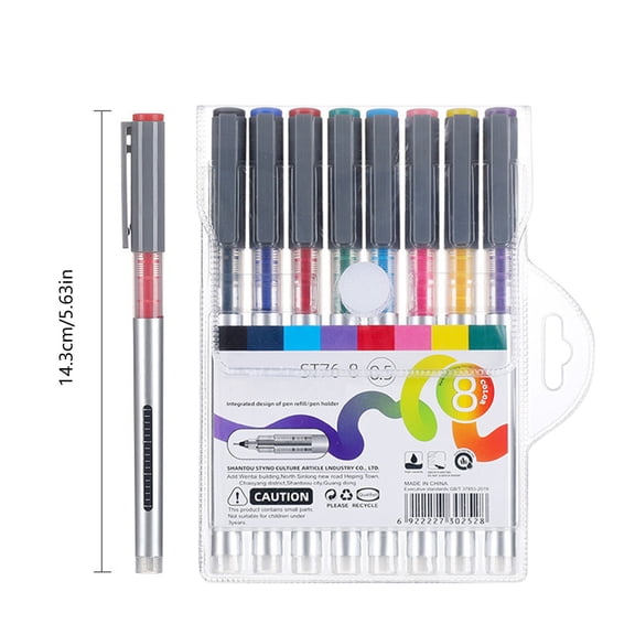 8 Pack Multicolor Straight Liquid Rollerball Pens, 0.5mm ST Fine Tip Large Capacity Smooth Writing Pen with Visible Ink Barrel for Daily Office Use