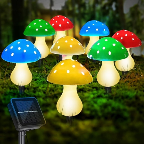 8 Pack Mushroom Solar Lights Outdoor,23ft 8 Modes Waterproof Solar Garden Light for Yard Patio Lawn Decoration