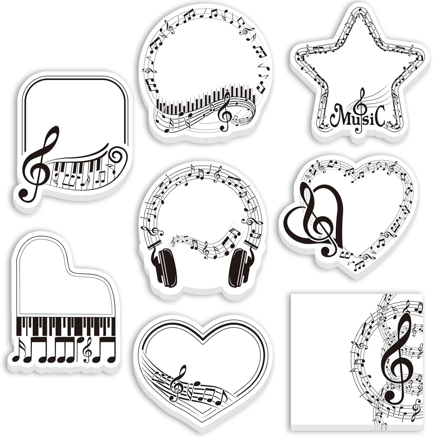 8-Pack Music Note Sticky Notes Set, Self-Adhesive Writing Notepads with Musical Notes Design, Memo Pads Essentials for Student, Teacher, To-Do List, Reminder, Choir Gift, Appreciation Gifts