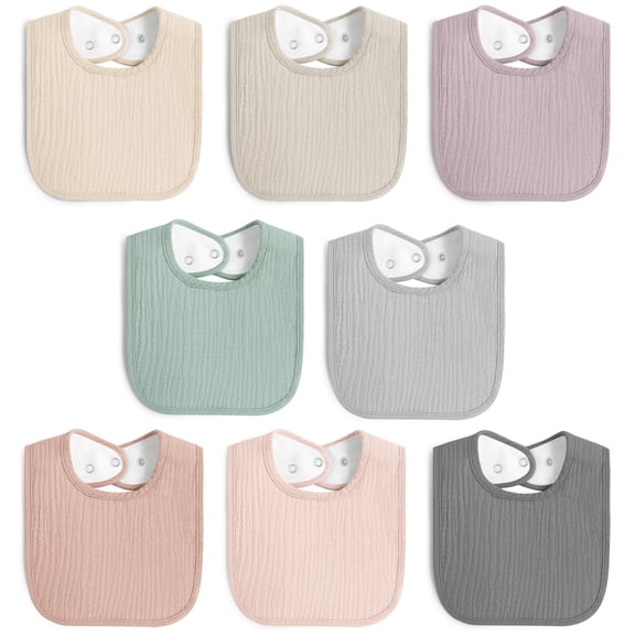8 Pack Muslin 100% Cotton Baby Bibs for Unisex, Soft and Absorbent Gender Neutral Set for Feeding and Drooling