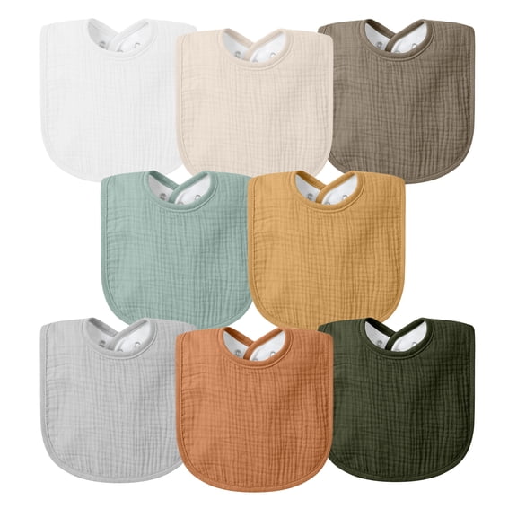 8-Pack Muslin Baby Bibs for Boys & Girls, Soft Cotton Absorbent Bandana Drool Bibs for Drooling & Teething