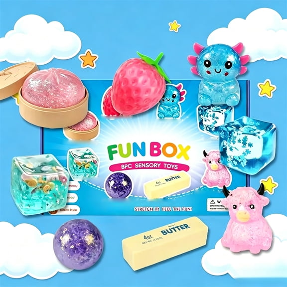 8-Pack Mystery Squishies Box Set, Soft Stress Relief Fidget, Sensory Squish Bundle with 8 Unique Styles, Creative Blind Box Kit for Daily Relax & Party Present