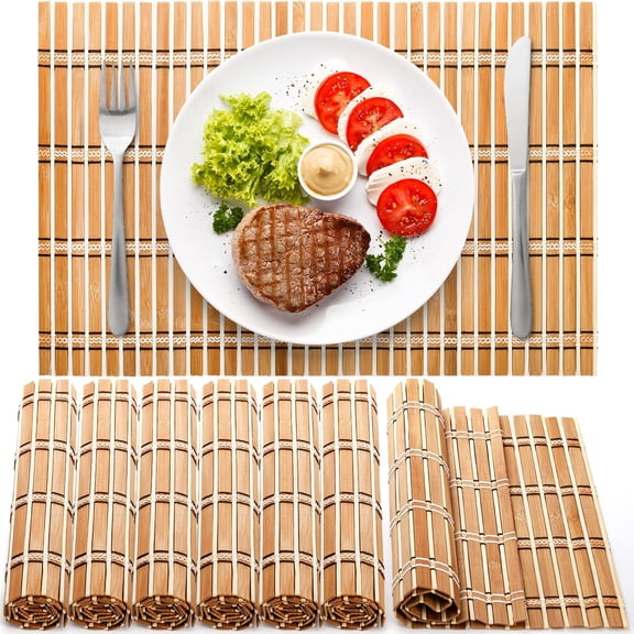 8 Pack Natural Bamboo Table Placemats, Rustic Heat Resistant Anti-Slip Dining Table Mats, Protective Table Linens for Kitchen & Dining Room Decor