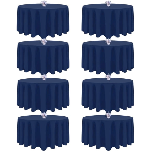 8 Pack Navy Blue Round Tablecloth 90 Inch Round Table Cloth, Wrinkle Resistant and Washable Tablecloth Polyester Fabric Table Cloth Round Cover for Dining Wedding Banquet Party