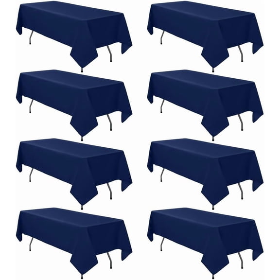 8 Pack Navy Blue Tablecloth 60 x 102 Inch Rectangle For 6 Foot Tables | Wrinkle Resistant, Washable Polyester Fabric, Rectangular Table Cloth for Wedding Party Banquet Buffet and Camping