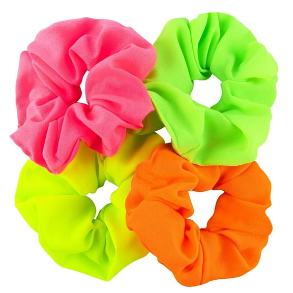 8 Pack Neon Scrunchies, 80s Hair Accessories Bright Colors Scrunchy Premium Elastic ties Ponytail Bands for Women 90s Party Outfits Workout Costumes