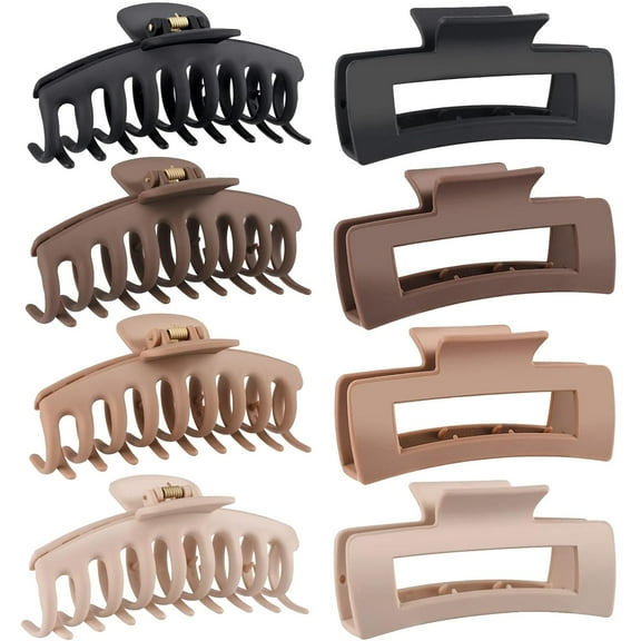 8 Pack Neutral Big Hair Claw Clips for Women,Thick Hair Nonslip Jumbo Claws Clip Long Jaw Clips Banana Square Hair Claws Strong Hold Hair Styling Accessories