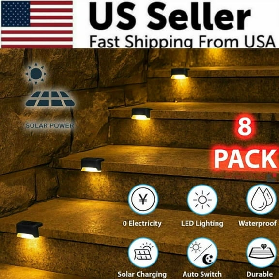 8 Pack New Solar Deck Lights Outdoor Waterproof Led Steps Lamps For Stairs Fence