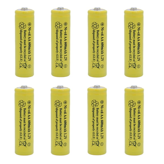 8 Pack Ni-Cd AA 600mAh 1.2 Volts AA Rechargeable Batteries for Garden Lights Remotes Mice Cell