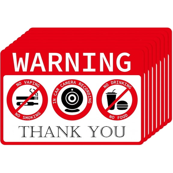 8 Pack No Smoking In Car Camera Recording No Food or Drink Window Metal Sign