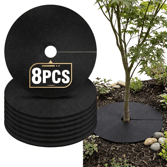 Landscape Fabric, 8 Pack 20.5 Inch Round Weed Barrier Fabric, Breathable Non-Woven Tree Ring Ground Cover, Black Garden Cloth for Outdoor Trees, Saplings, Flower Beds, Grass, Landscaping