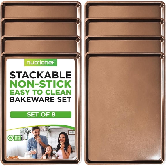 8-Pack Nonstick XL Cookie Sheets for Baking - 22" x 16" Extra Large Carbon Steel Oven Baking Trays - Non Stick Coating, Stackable Baking Pans