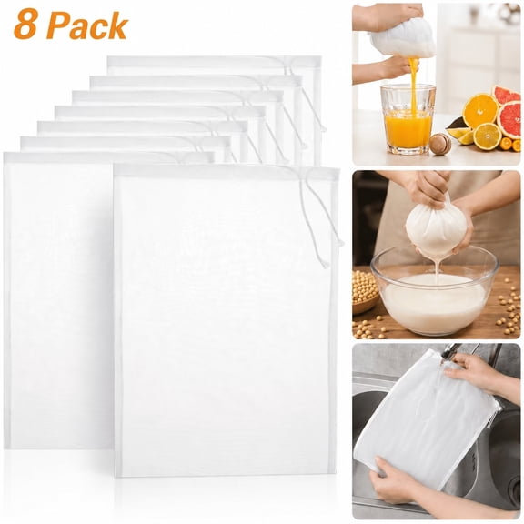 Emlimny 8 Pack Nut Milk BagCheese Cloth Bag for StrainingNut Bag Strainer Reusable with 200 Mesh Fine Mesh BagsReliable Washable Reusable Cheesecloth Bags for Fruit Juice Coffee Yogurt Brew Filter