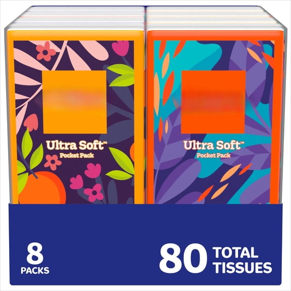 8 Pack On-The-Go Portable Facial Tissues, 10 Sheets Per Pack, 3-Ply Disposable Travel Pocket Tissues, Total 80 Count, Packaging May Vary