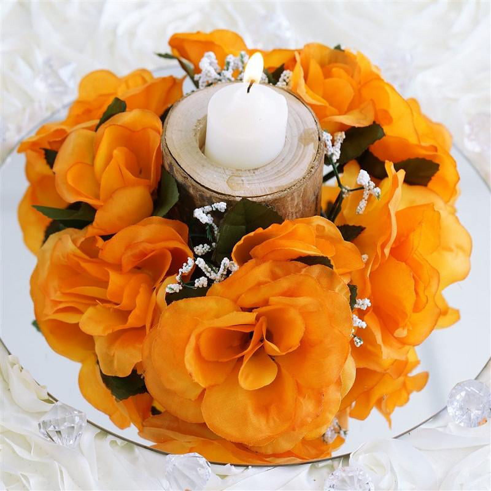 8 Pack Orange Artificial Silk Rose Floral Candle Rings