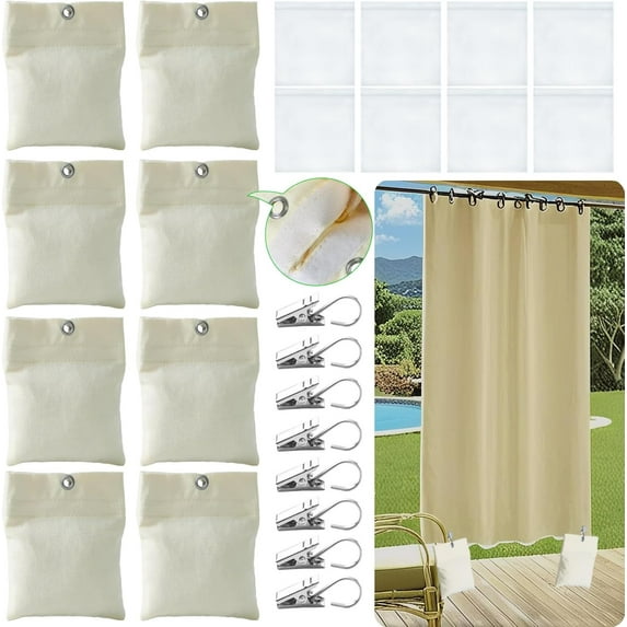 8 Pack Outdoor Curtain Weights, 15oz Outdoor Curtain Sandbag Weighted Bags Drapery Weights Bottom Patio Curtain Weights Bags Holder Clip for Pergola Drapes Cabana Gazebo Garden
