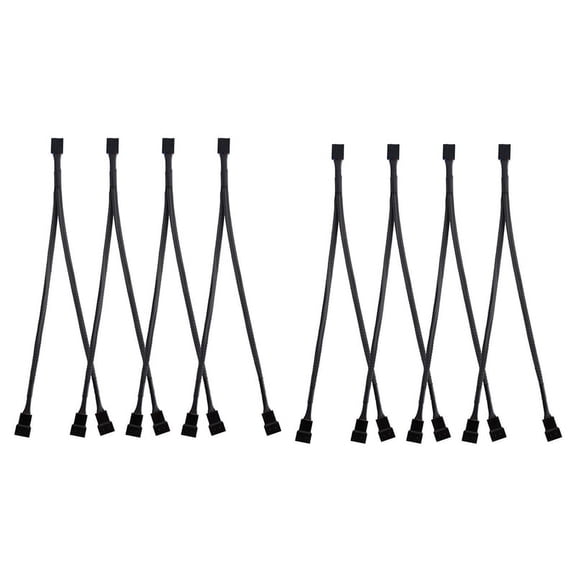 8 Pack PWM Fan Splitter Cable Y Splitter Computer PC Fan Power Cable 4 Pin 1 to 2 Converter, Black Sleeved Braided,8 x Fan Extension cable,Black