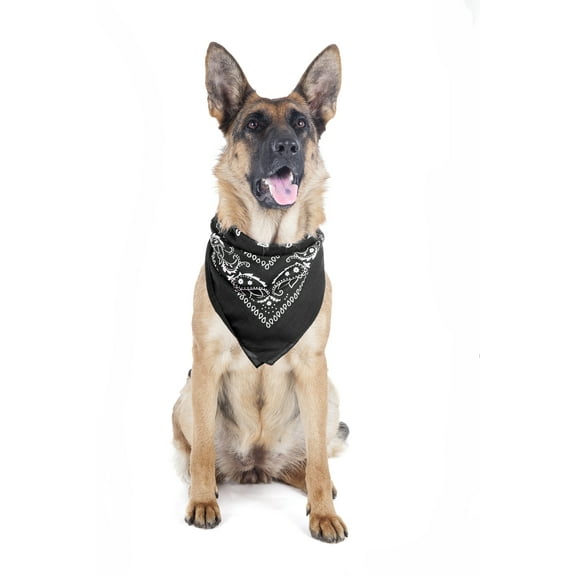 8 Pack Paisley Polyester Pets Dogs Bandana Triangle Shape  - Oversized (Black)