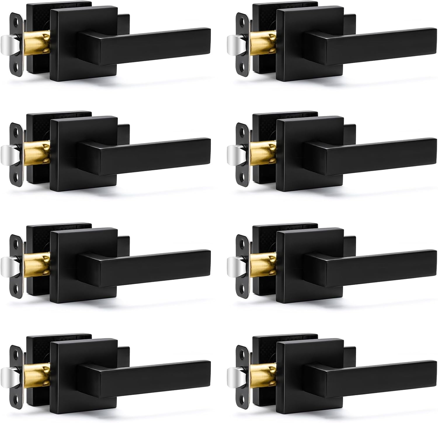 Champagne Gold Crystal Door Knob With Matte Black Rosette - Non-Locking Passage Handle For Interior Doors