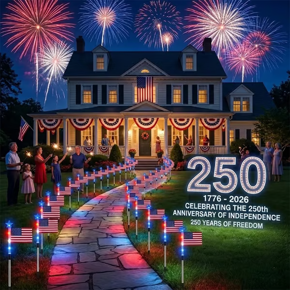 8 Pack Patriotic Solar American Flag Stake Lights, 8 Modes Waterproof LED Outdoor 4th of July Decorative Lights