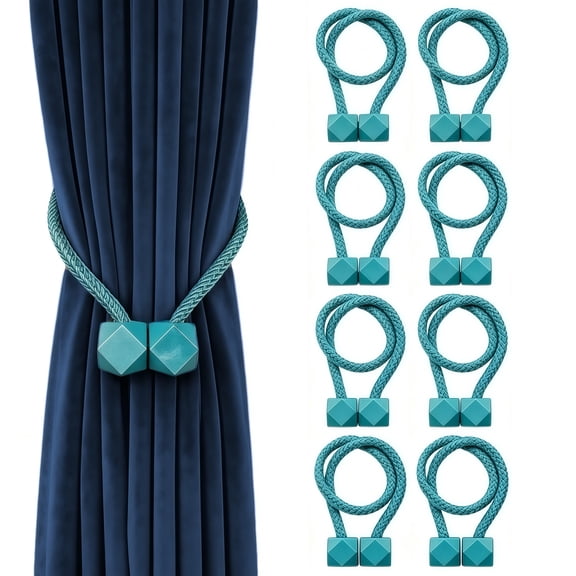 8 Pack Peacock Blue Magnetic Curtain Tiebacks, Decorative Woven Rope Curtain Holdbacks, Elegant Curtain Ties for Living Room, Office & Dining Room