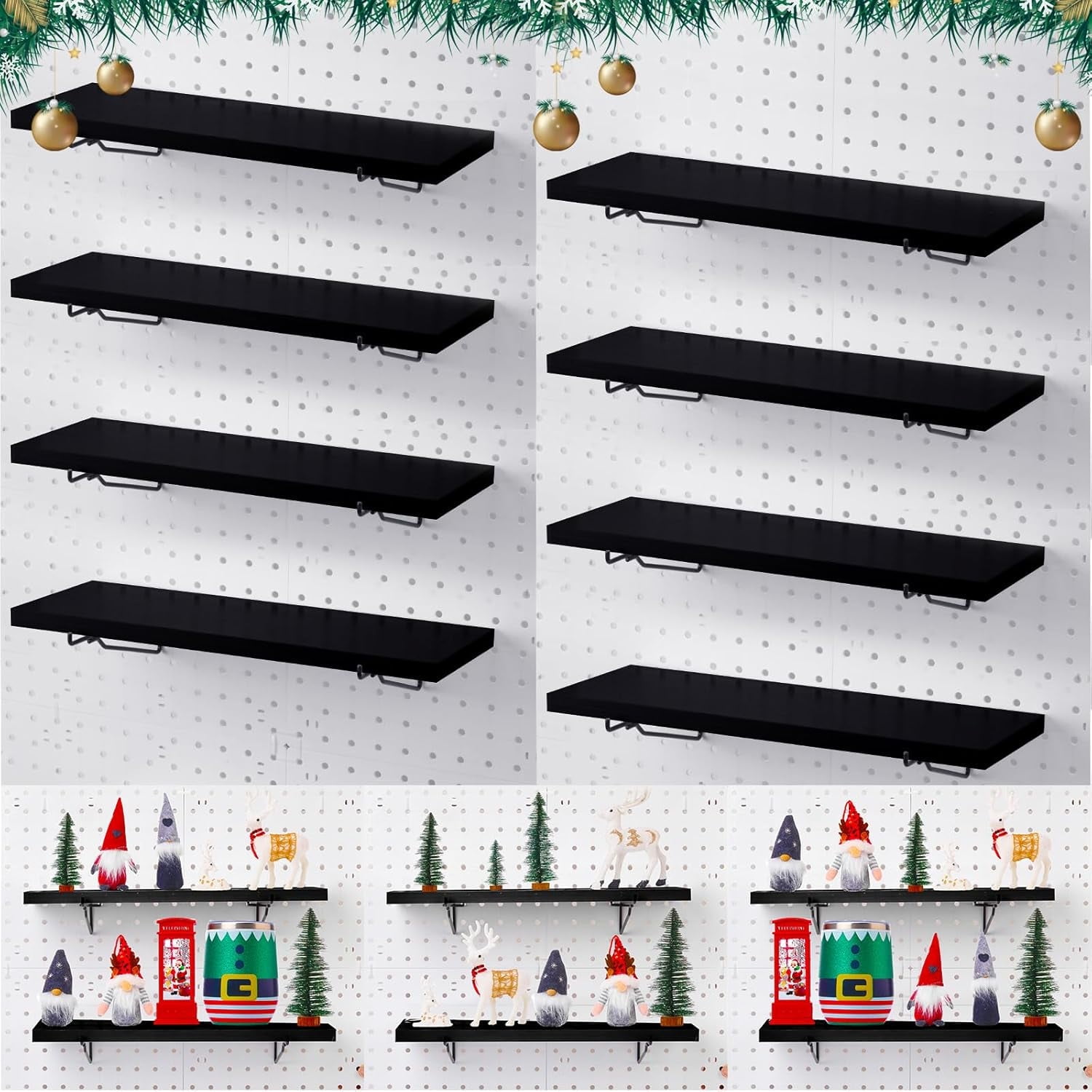 8 Pack Pegboard Shelf Set Wooden Pegboard Shelves with Metal Brackets