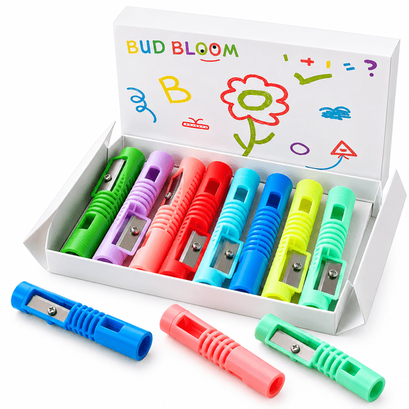 BUDBLOOM Manual Pencil Sharpeners, Assorted Colors, 8 Count