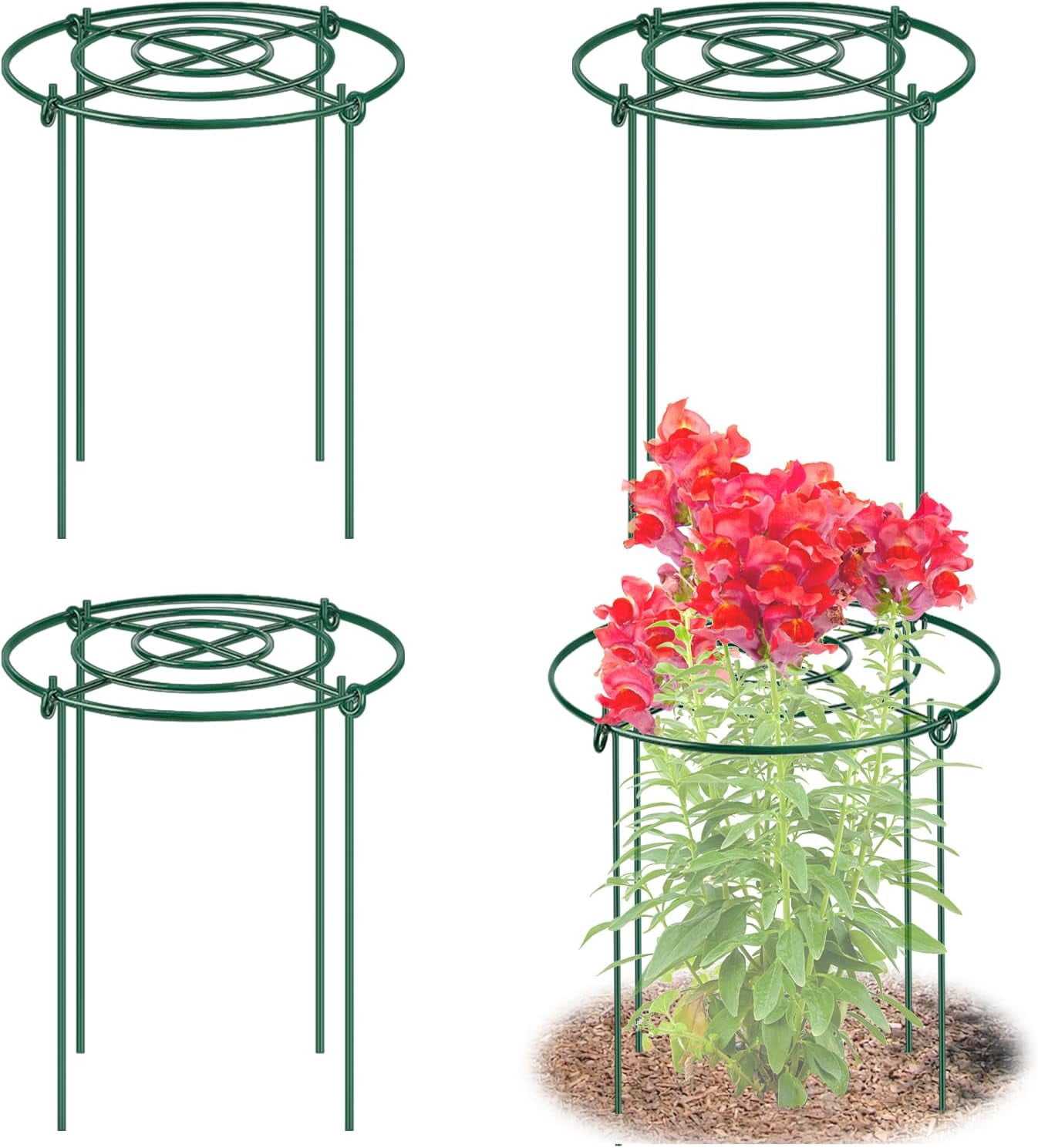 8 Pack Peony Cages and Supports, 11.5" Dx16 H Plant Supports for Outdoor Plants, Heavy Duty Metal Peony Support Cage Flower Support Rings, Plant Support Ring for Rose Tomato Hydrangea Strawberry