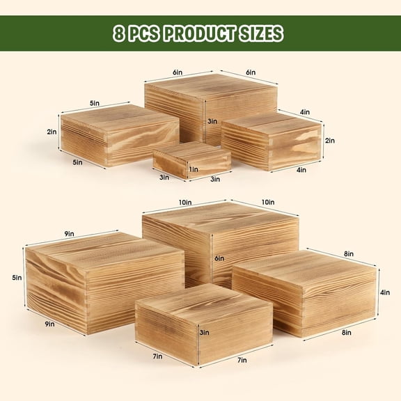 8-Pack Pine Wood Buffet Risers, Multi-Size Nesting Cube Food Display Stands for Buffet Table & Catering, Hollow Bottoms Food Risers for Multi-Level Buffet Presentation