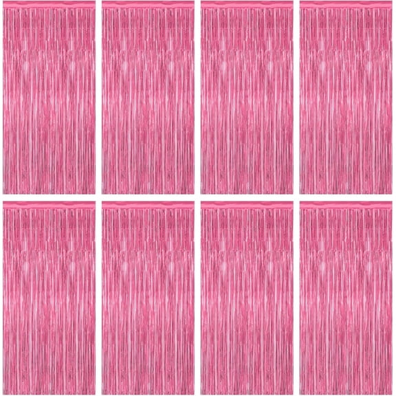 8 Pack Pink Foil Fringe Curtains 3.28 ft x 7.05 ft Metallic Backdrop for Birthday Party Photo Booth Props