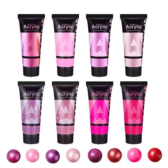 AUREUO 8 Pack Pink Matte & Glitter Acrylic Paint Set, Non-Toxic Multi-Surface Craft Paint for Rock, Fabric, Canvas & DIY Art Supplies