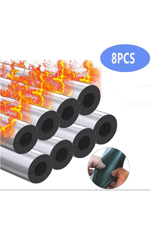 8 Pack Pipe Insulation Foam Tube, 3/4'' Self Adhesive Pre Slit Foam Pipe Covers ,Aluminum Foil for Spigot, Water Heater Pipes Freeze Protection