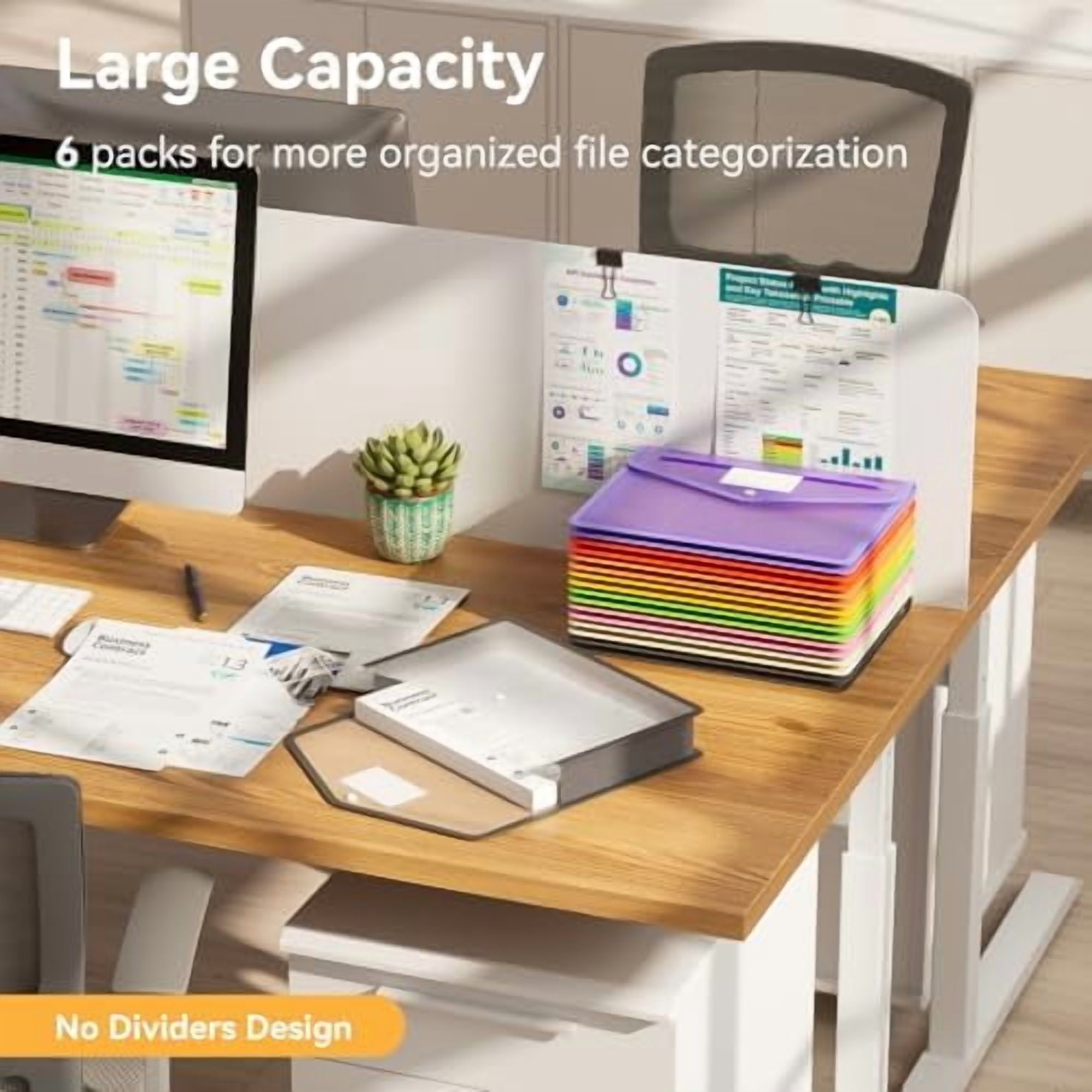 8 Pack Plastic Expanding File Folder, Folders for Documents with Snap Closure, Colorful File Folder Organizer Holder, Transparent, Large Capacity, Fit Letter/A4 Size - Rainbow