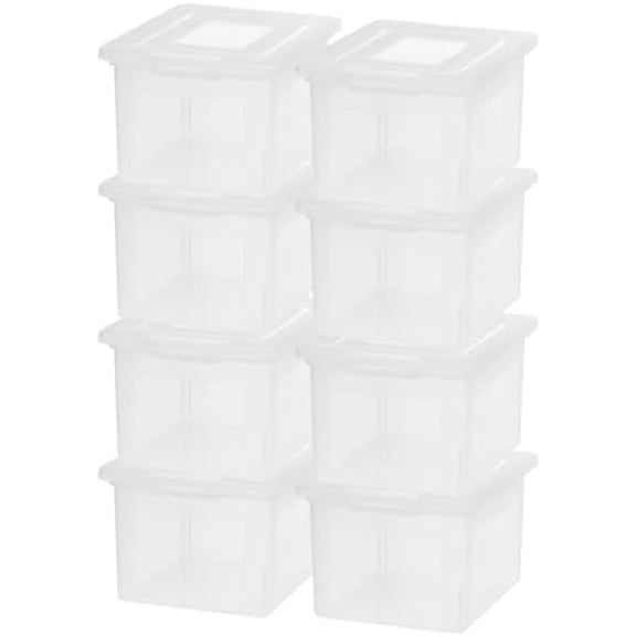 8 Pack Plastic File Box with Lid for Letter/Legal Files, 35 Quart Stackable Clear Organizer Bin, Built-in File Ledge, Durable & Portable$$Office