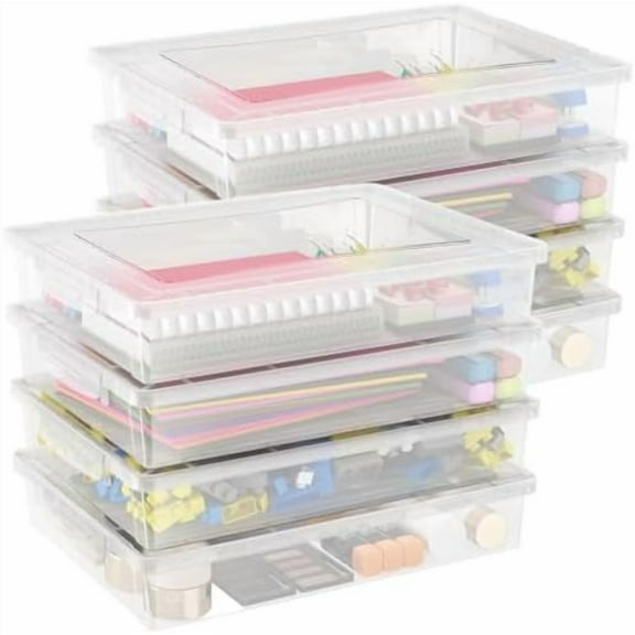 8 Pack Plastic Multi-Purpose Storage Box with Latching Lids, Clear A4 Paper Storage, Classroom Organization, Storage Containers for Board Game, Craft, Document, Magazine, Art Supplies
