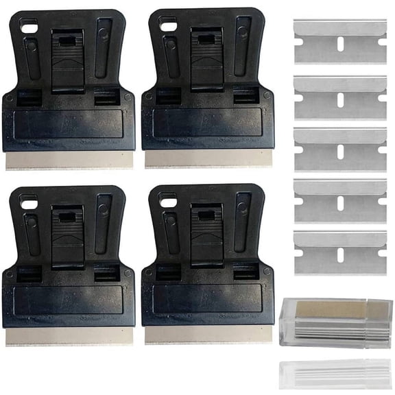 8-Pack Plastic Putty Knives + 10pcs Single-Edge Metal Scrapers | Black Window/Paint/Sticker Residue Removing Tools