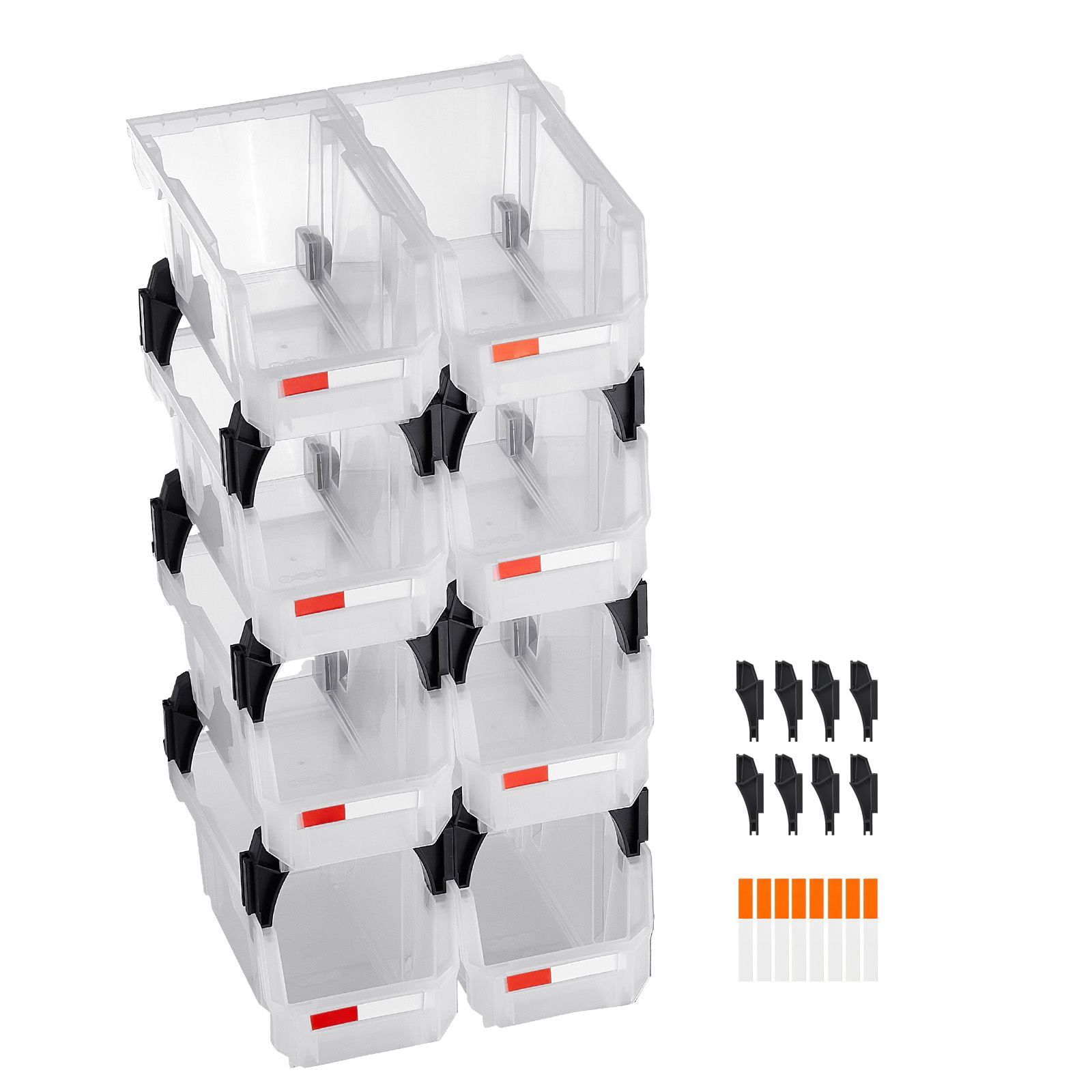 8-Pack Plastic Stackable Storage Bins 10.9"x5.5"x5.1", PP Material, Front-Open Design, Label Stickers, for Closet Garage Office Organization