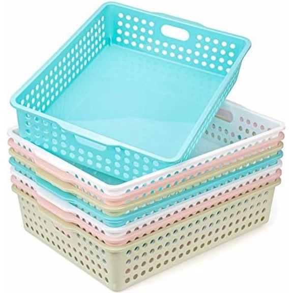 8 Pack Plastic Storage Baskets - Colorful Paper Organizer Baskets Plastic Shelf Bins with Handles, Classroom Office File Holder for Home Office School$$Home Decor, Kitchen, & Other