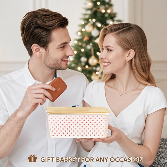 8 Pack Plastic Storage Bins with Bamboo Lids - Stackable Storage Baskets with Handle for Pantry Organizer and Storage, Plastic Containers Bins Lidded Storage Bins for Classroom Office Shelves