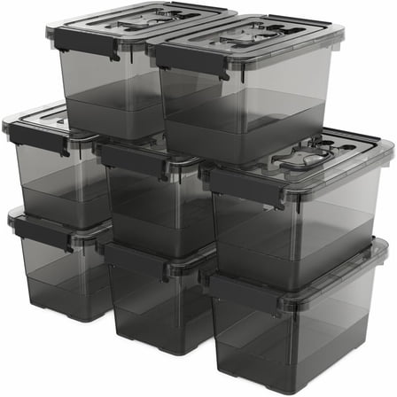 8 Pack Plastic Storage Latch Bins, 4 Quart Clear Plastic Handle Box with Lids and Handle, Multi-Purpose