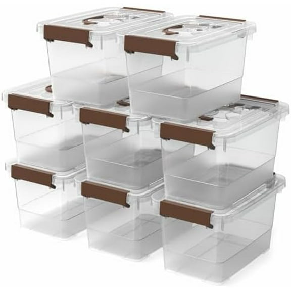 8 Pack Plastic Storage Latch Bins, 4 Quart Clear Plastic Handle Box with Lids and Handle, Multi-Purpose