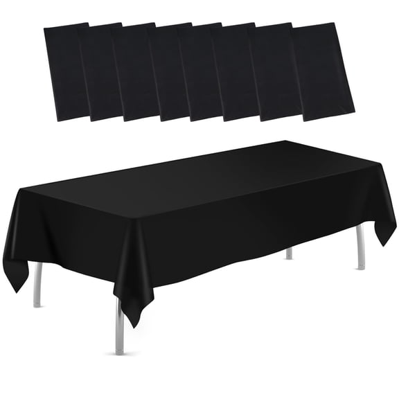 8 Pack Plastic Table Cloth 54" x 108", Disposable Tablecloths Rectangle Table Cover, Plastic Table Cloths for Parties-Black