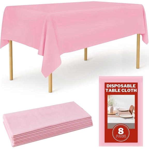 8 Pack Plastic Table Cloths,54 x 108 inch Disposable Tablecloths,Disposable Plastic Tablecloth,Pink Tablecloth,Rectangle Table Cover for Parties Dinning Birthday Wedding(Pink)