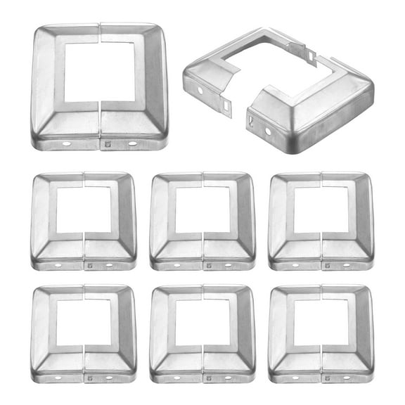 8 Pack Post Base Cover, 3.25x3.25 (Internal Size 1.6x1.6) Metal Split Style Post Skirt, Porch Column Wrap for Post Fence Deck Cable Railing Baluster Stair Rails, Silver