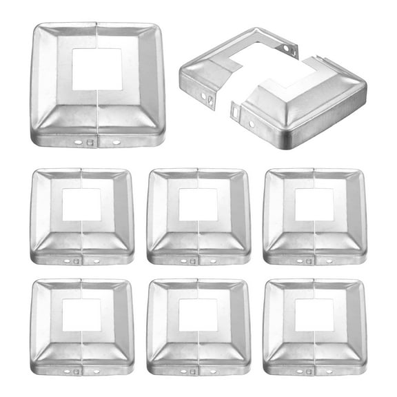 8 Pack Post Base Cover, 3.75x3.75 (Internal Size 1.25x1.25) Metal Split Style Post Skirt, Porch Column Wrap for Post Fence Deck Cable Railing Baluster Stair Rails, Silver
