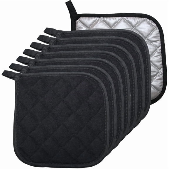 8 Pack Pot Holders for Kitchen, Oven Holder with Great Heat Resistance, Non Slip Hot Pads for Home and Kitchen, Cooking and Baking Essentials, Black