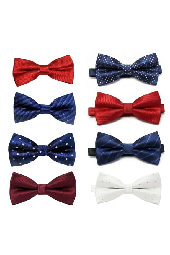 8 Pack Pre-Tied Bow Ties Men, Assorted Colors, Adjustable Silk Bow Tie Set Wedding Party
